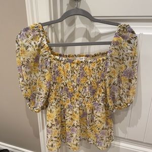 Yellow lilac floral print blouse - MANGO